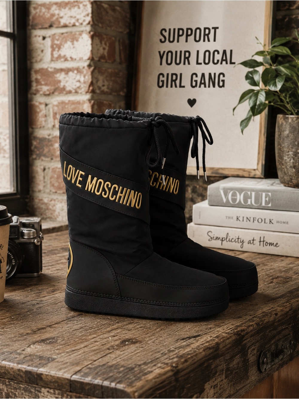 Love Moschino Women's Peace & Love Moschino Winter Snow Boots Black/Gold Size 36